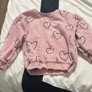 Zara Pink Heart Patterned Kids Crew Neck Top 4-5t